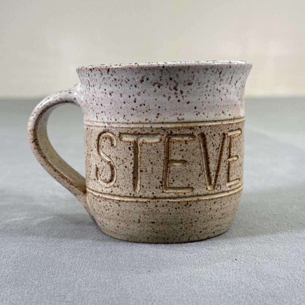 Hand Thrown Studio Art Pottery Coffee Mug STEVE Beige Speckled '86 BnftsCharity